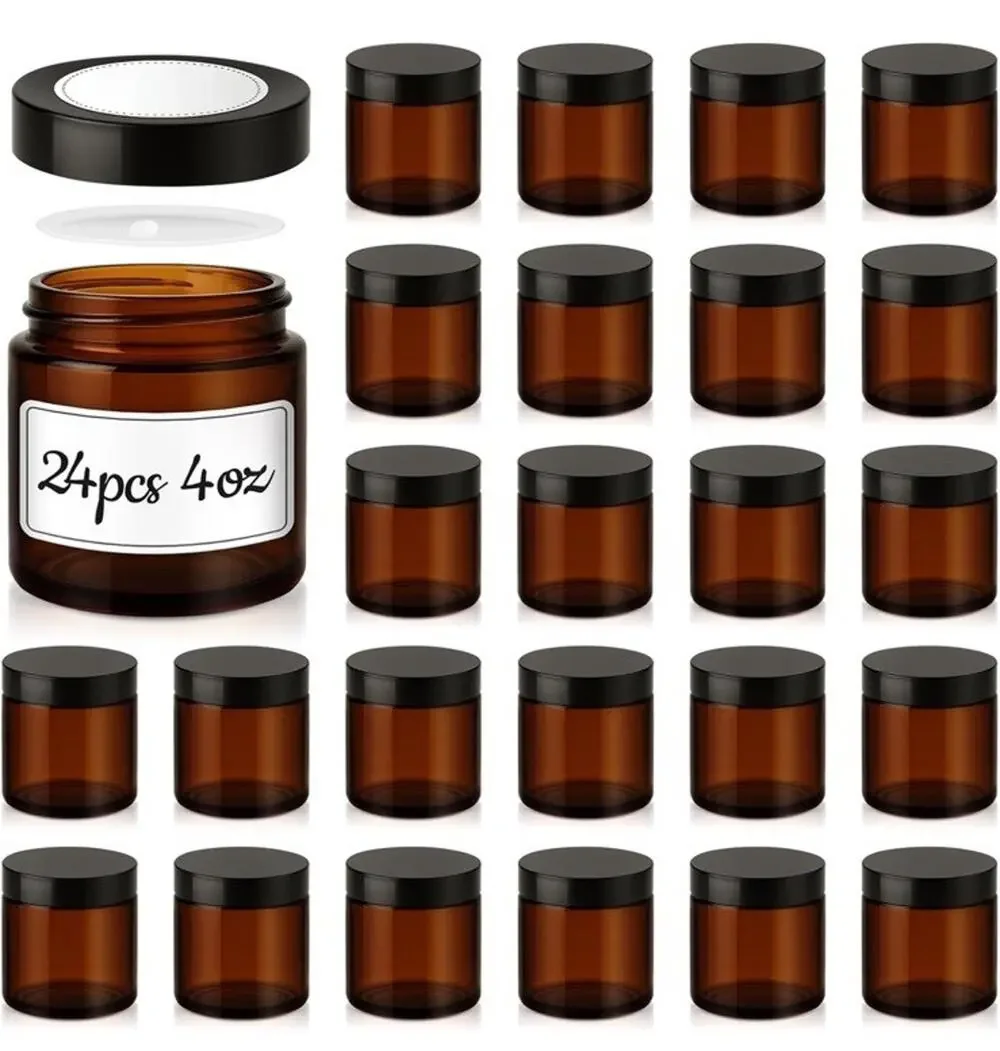 4 oz Amber Glass Jars with Lids,24 Pack 4oz Small Glass Jars with Inner Liners,4